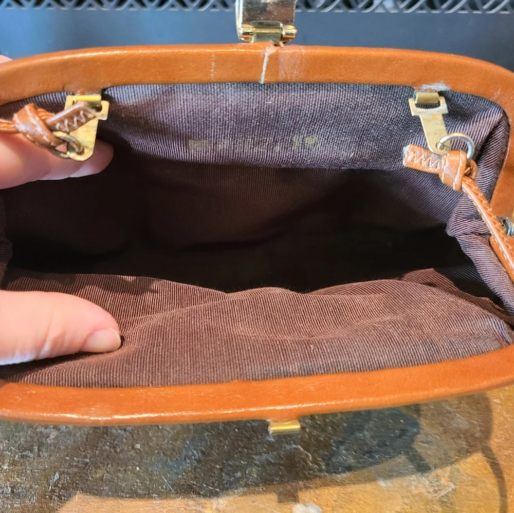 Palizzio of Italy Vintage Calfskin Clutch Style Purse with Shoulder Strap Brown